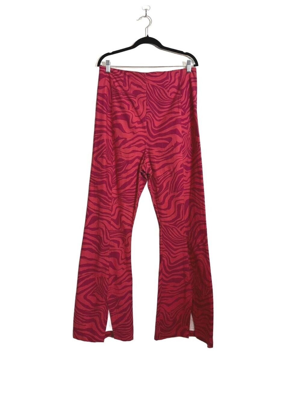 Free People Red High Waist Zebra Print Flare Leg Pants with Side Slits XL